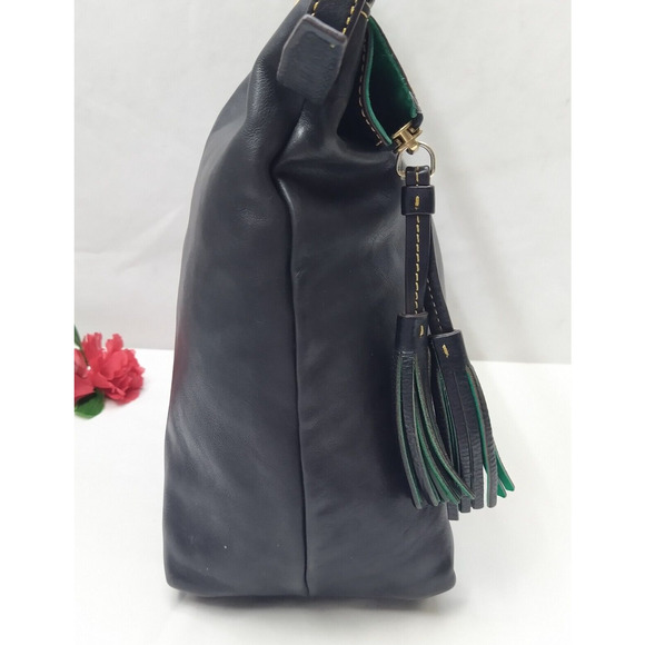 Dooney & Bourke Florentine Black Leather Tassel Zipper Closure Hobo Shoulder Bag - Picture 5 of 16